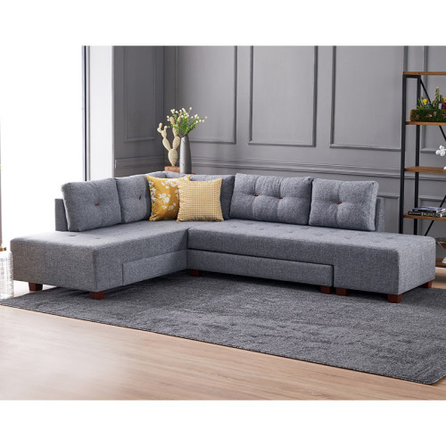 Corner sofa-bed PWF-0156 right corner fabric in dark grey color 206x282cm