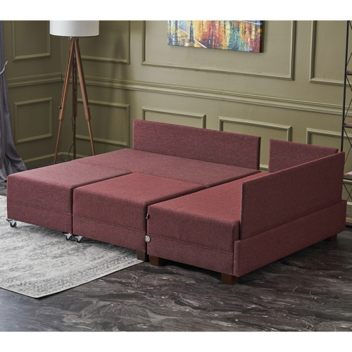 Corner sofa-bed PWF-0155 right corner fabric in dark red 210x280cm