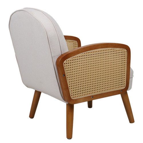 Armchair Ricco pakoworld fabric beige-pe rattan natural-rubberwood walnut