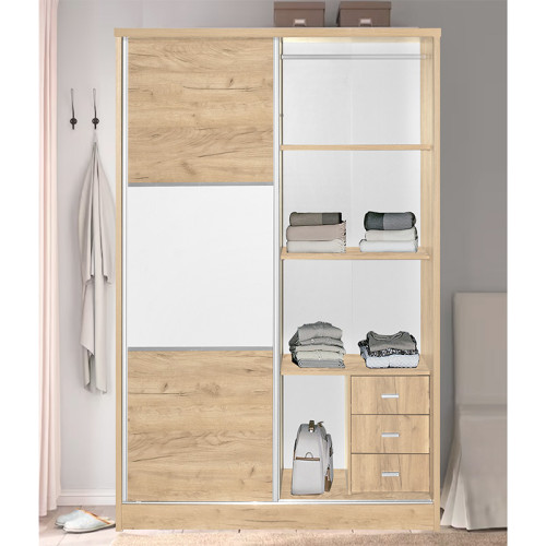 Wardrobe with 2 sliding doors Griffin pakoworld in natural mo colour 121x56.5x180.5cm Wardrobe with 2 sliding doors Griffin pakoworld in natural mo colour 121x56.5x180.5cm