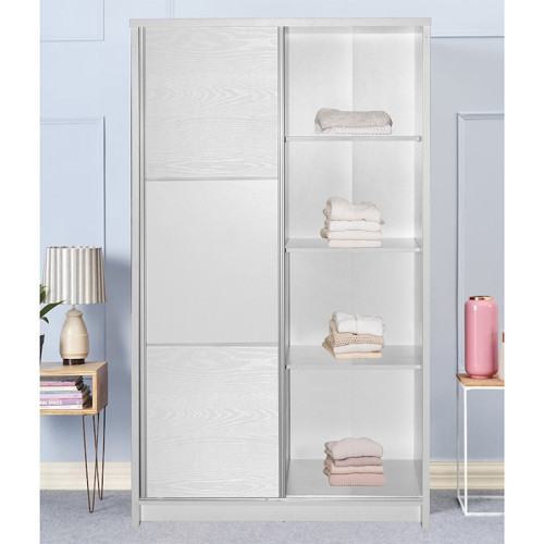 Wardrobe with 2 sliding doors Griffin pakoworld in white colour 121x56.5x180.5cm