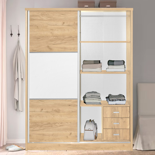 Wardrobe with 2 sliding doors Chase pakoworld in natural mo colour 152.5x56.5x185cm Wardrobe with 2 sliding doors Chase pakoworld in natural mo colour 152.5x56.5x185cm