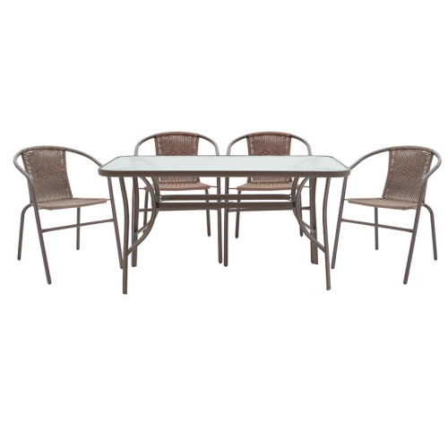 Garden dining set 5pcs Ensure-Obbi pakoworld metal-glass brown 140x80x70cm