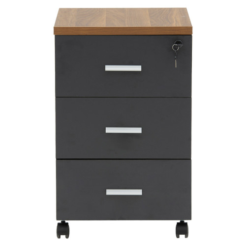 Chest of drawers on wheels Oscar pakoworld 3 drawers walnut-charcoal 40x48x63cm