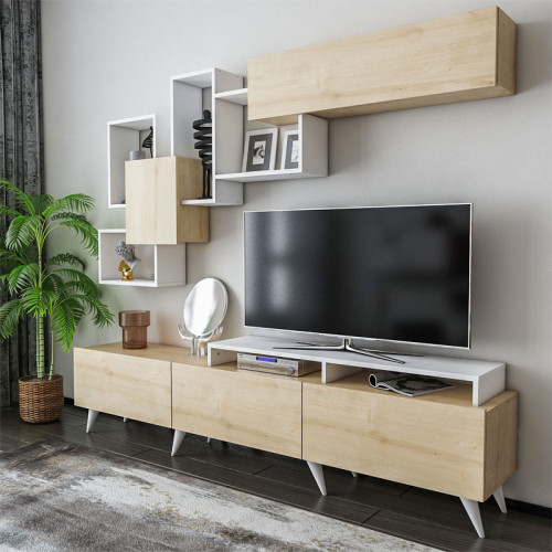 Tv Unit Aticus pakoworld natural-white 180x37x156cm