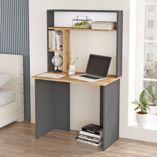 Study desk-bookcase Leordo pakoworld melamine dark grey-sonoma 90x51.5x148.5cm