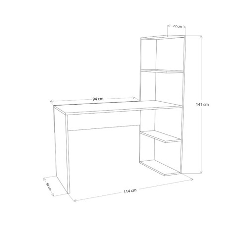 Study desk-bookcase Matthew pakoworld melamine white 114x56x141cm