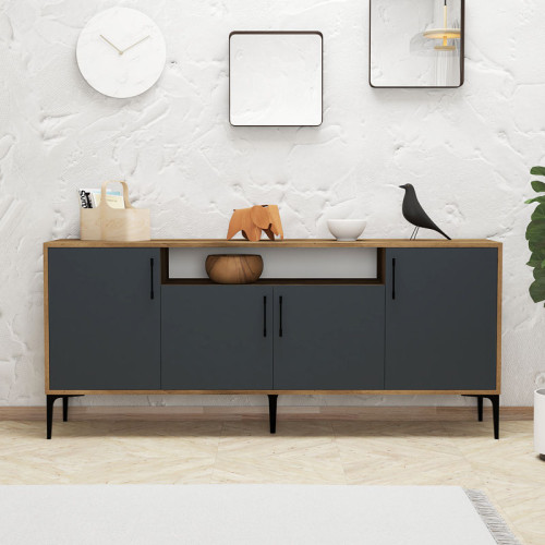 Buffet Fumomel pakoworld melamine sonoma-dark grey-black 180x40,5x78cm Buffet Fumomel pakoworld melamine sonoma-dark grey-black 180x40,5x78cm