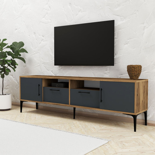 Tv stand Fumomel pakoworld melamine walnut-dark grey-black 180x35x54cm