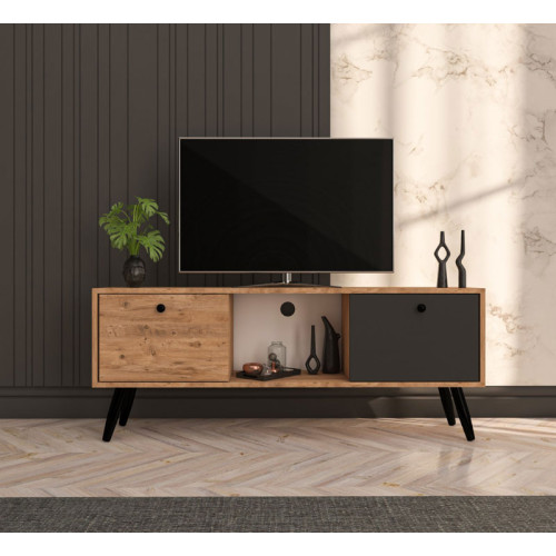 Tv stand Loijo pakoworld melamine walnut-dark grey 140x30x53,5cm