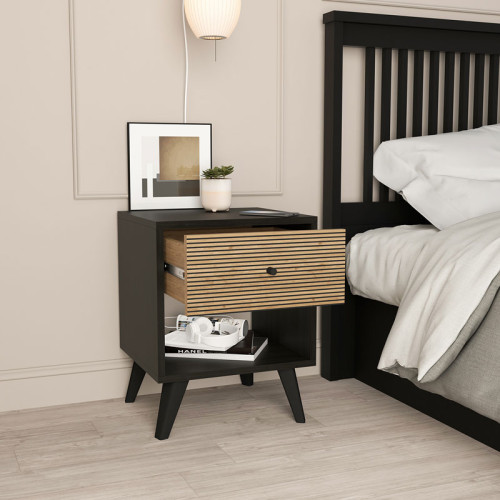 Bedside Flipter pakoworld melamine black-oak 40x40x55cm Bedside Flipter pakoworld melamine black-oak 40x40x55cm
