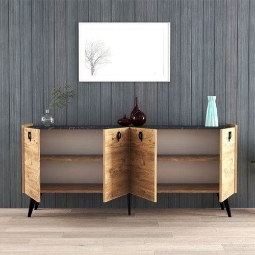 Buffet Jeslie pakoworld melamine oak-dark grey 180x40x79cm Buffet Jeslie pakoworld melamine oak-dark grey 180x40x79cm