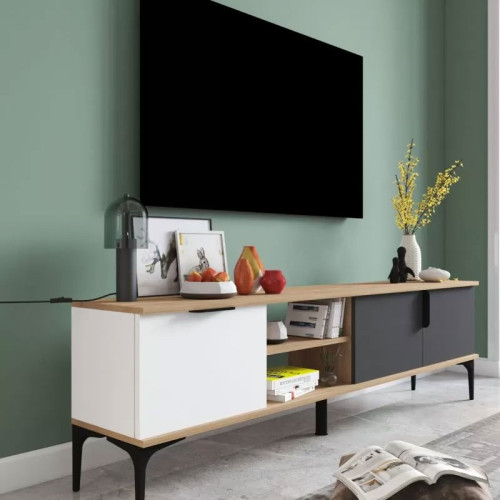 Tv stand Grego pakoworld melamine white-dark grey 180x34x51cm