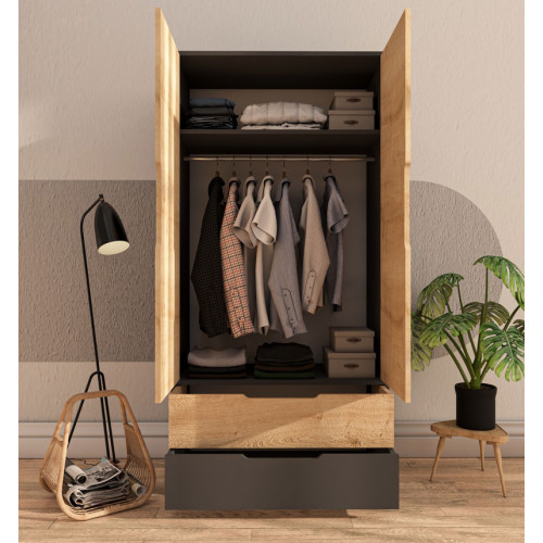 2-door wardrope Forx pakoworld melamine oak-dark grey 90x45x180cm 2-door wardrope Forx pakoworld melamine oak-dark grey 90x45x180cm