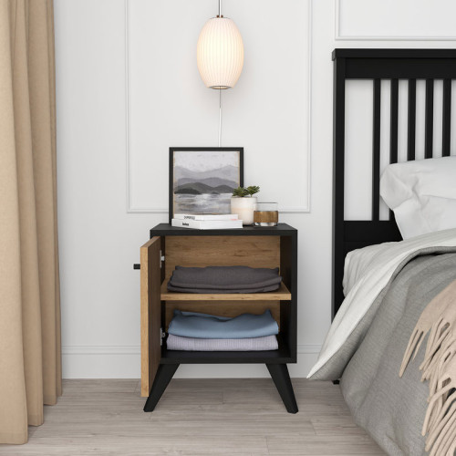 Bedside Flipter pakoworld melamine oak-black 40x40x55cm Bedside Flipter pakoworld melamine oak-black 40x40x55cm