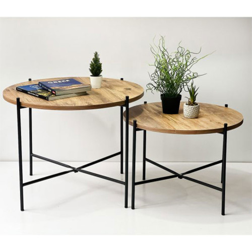 Coffee table Forfu pakoworld set 2 pieces oak-black