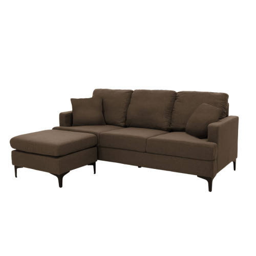 Corner sofa Slim pakoworld with brown fabric and two pillows 185x140x70cm