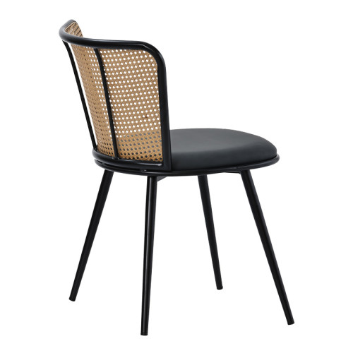 Daniele chair pakoworld pe rattan beige-pu black grey-metal black 46.5x57.5x77.5cm