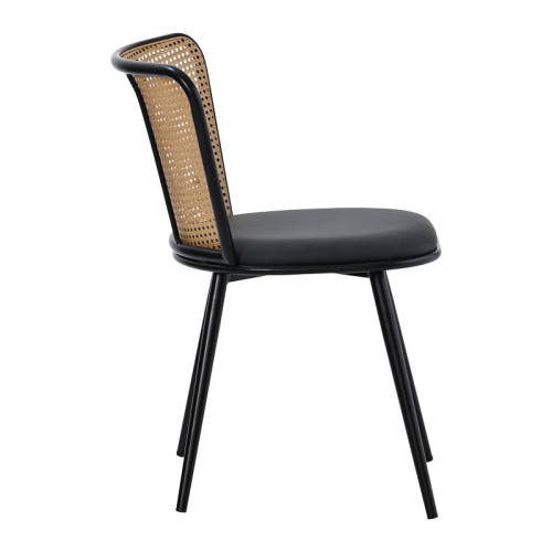 Daniele chair pakoworld pe rattan beige-pu black grey-metal black 46.5x57.5x77.5cm