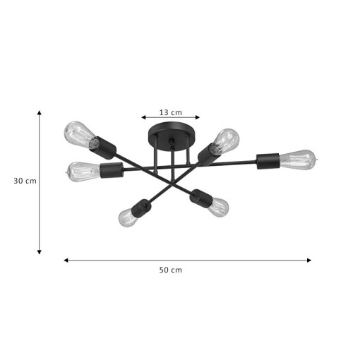 6-light ceilinh luminaire Reclie pakoworld E27 black metal 50x50x30cm