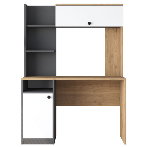 Work desk-bookcase Pero pakoworld melamine dark grey-white-natural 117x46x160cm Work desk-bookcase Pero pakoworld melamine dark grey-white-natural 117x46x160cm