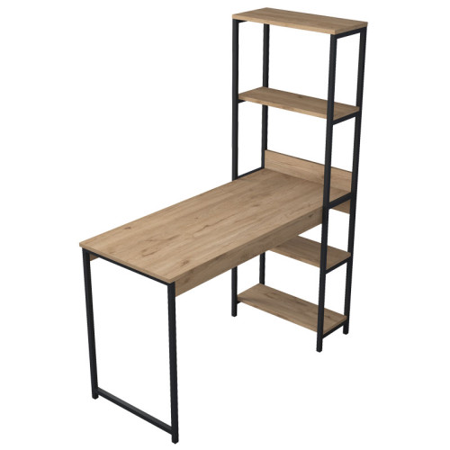 Work desk-bookcase Tirion pakoworld melamine sonoma-black metal 120x55x150cm Work desk-bookcase Tirion pakoworld melamine sonoma-black metal 120x55x150cm