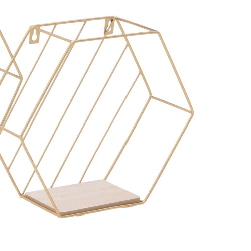 Wall shelf 3 pieces set Inlo Inart gold-natural metal-wood 34x11x30cm Wall shelf 3 pieces set Inlo Inart gold-natural metal-wood 34x11x30cm