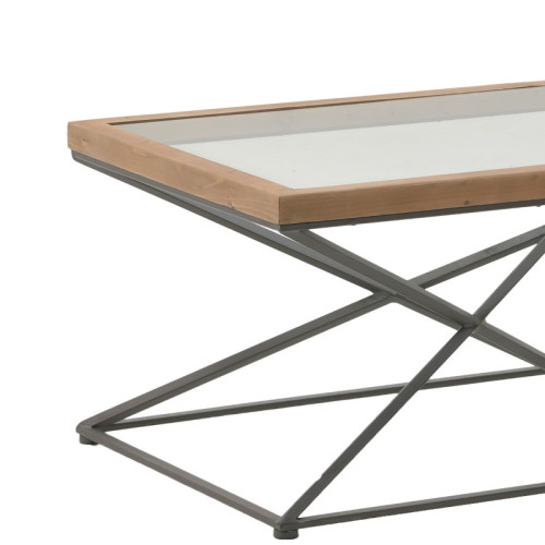 Coffee table Cena Inart black-natural metal-glass-wood 121x61x45cm