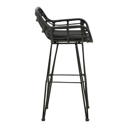 Garden bar stool Naoki pakoworld with cushion pe black-metal black leg 52x50x90cm