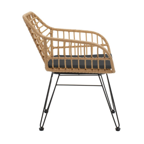 Garden armchair Naoki pakoworld with cushion pe natural-metal black leg 55x58x79cm