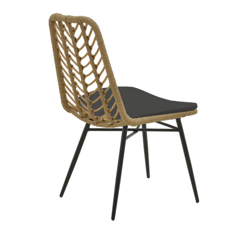 Chair Achillia pakoworld wicker rattan brown-metal black legs-black cushion  45x60x83cm