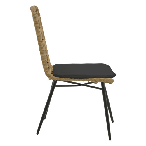 Chair Achillia pakoworld wicker rattan brown-metal black legs-black cushion  45x60x83cm