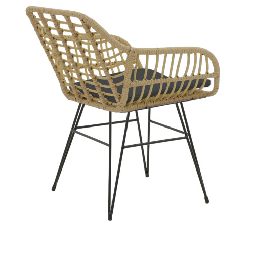 Armchair Bulan pakoworld wicker rattan brown-metal black legs-black cushion  58x64x81cm