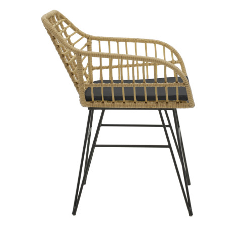 Armchair Bulan pakoworld wicker rattan brown-metal black legs-black cushion  58x64x81cm