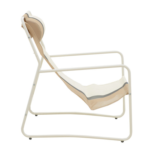Faisty Chaise longue  chair pakoworld metal white- textline grey-beige-cushion 65x83x86cm