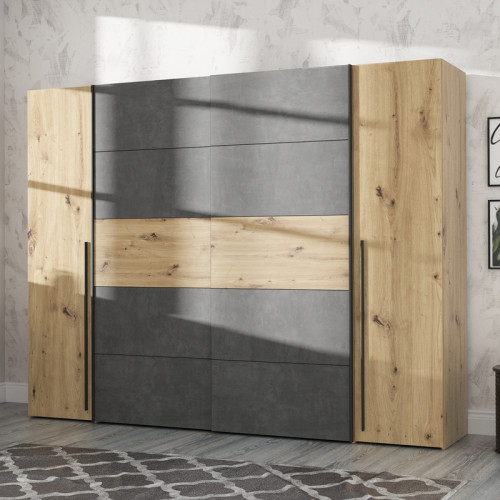 4-door wardrobe Verzo pakoworld oak-anthracite melamine 270.5x61.x210.5cm