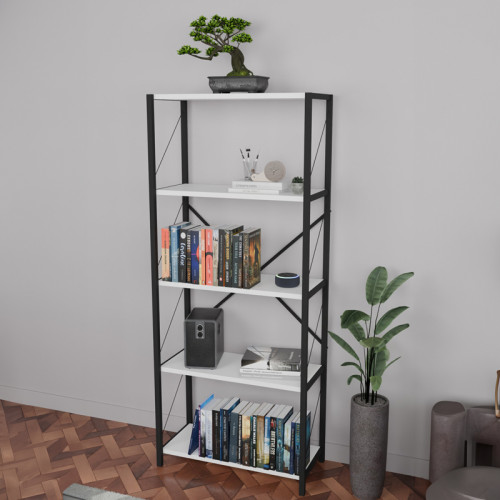 Bookcase Draizy pakoworld white-black melamine 60x30x150cm
