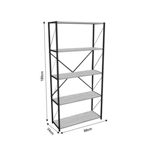 Bookcase Tikilmo pakoworld oak-black melamine 88x34x180cm Bookcase Tikilmo pakoworld oak-black melamine 88x34x180cm