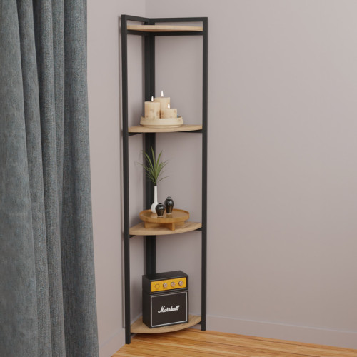 Floor corner shelf Byrk pakoworld oak-black melamine 30x30x160cm