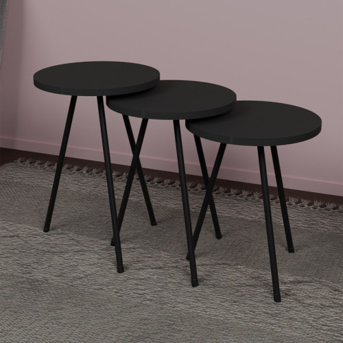 Coffee table Sebko pakoworld 3 pcs set anthracite-black melamine