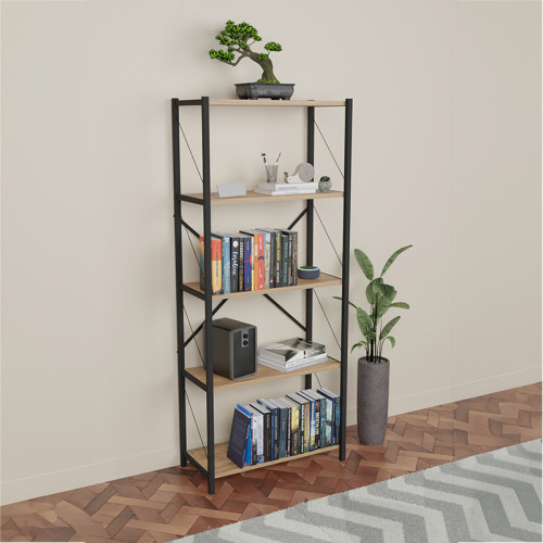 Bookcase Draizy pakoworld oak-black melamine 60x30x150cm