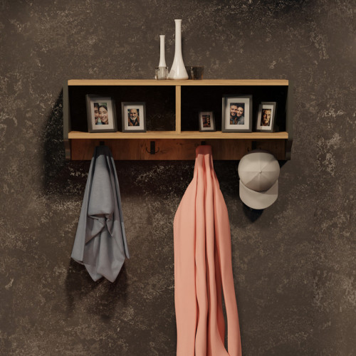 Wall shelf Gyrzi pakoworld oak-anthracite melamine 84x18x30cm Wall shelf Gyrzi pakoworld oak-anthracite melamine 84x18x30cm