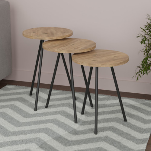 Coffee table Sebko pakoworld 3 pcs set oak-black melamine