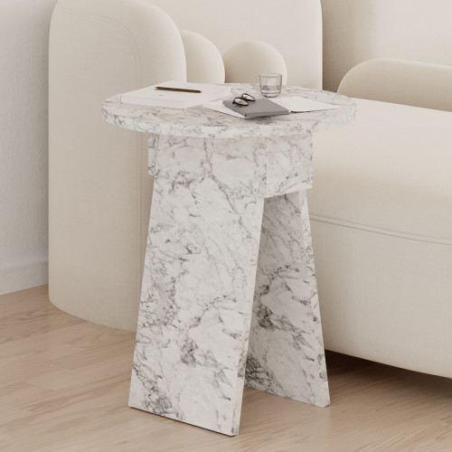 Side table Chen pakoworld white marble melamine D42x50cm