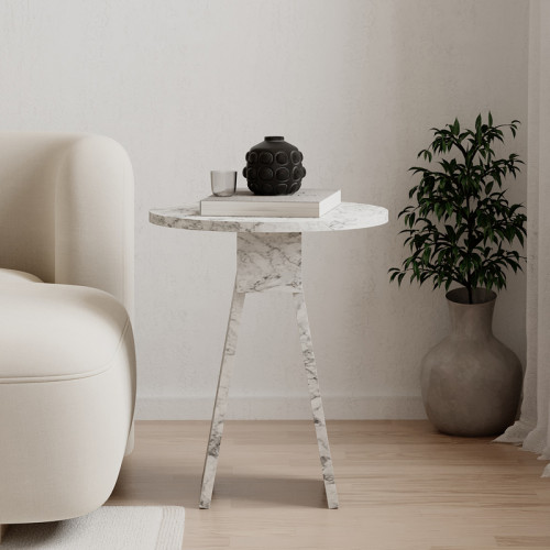 Side table Chen pakoworld white marble melamine D42x50cm