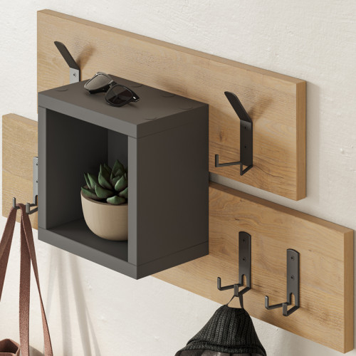 Wall hanger Lumina pakoworld oak-anthracite melamine-metal 68x15x32cm Wall hanger Lumina pakoworld oak-anthracite melamine-metal 68x15x32cm