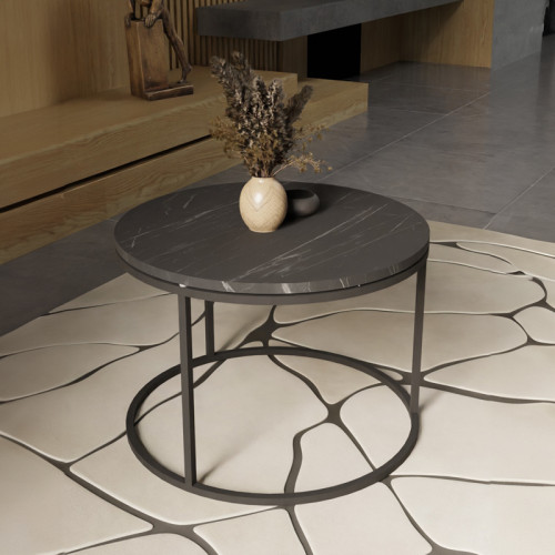 Coffee table Drion pakoworld black marble melamine-black metal D60x40cm