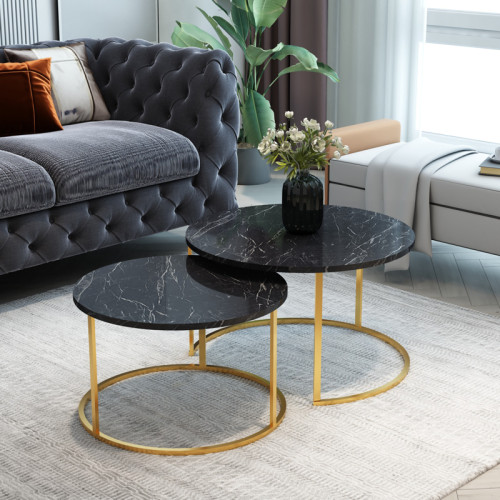 Coffee tables Solme pakoworld set 2pcs black marble melamine-gold metal