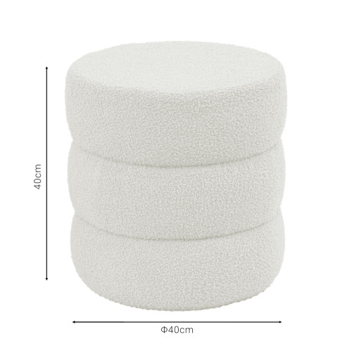 Pouf stool Kioto pakoworld teddy fabric white D40x40cm