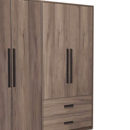 4-door wardrope Edritte pakoworld with drawers light walnut melamine 160x52x195cm 4-door wardrope Edritte pakoworld with drawers light walnut melamine 160x52x195cm